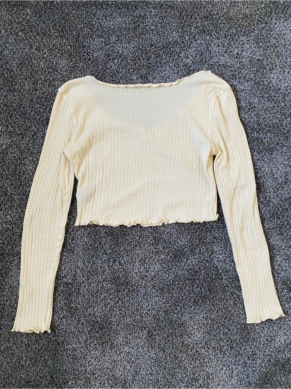 Ribbed Long-Sleeve Crop Top in Cream - Picture 2 of 2